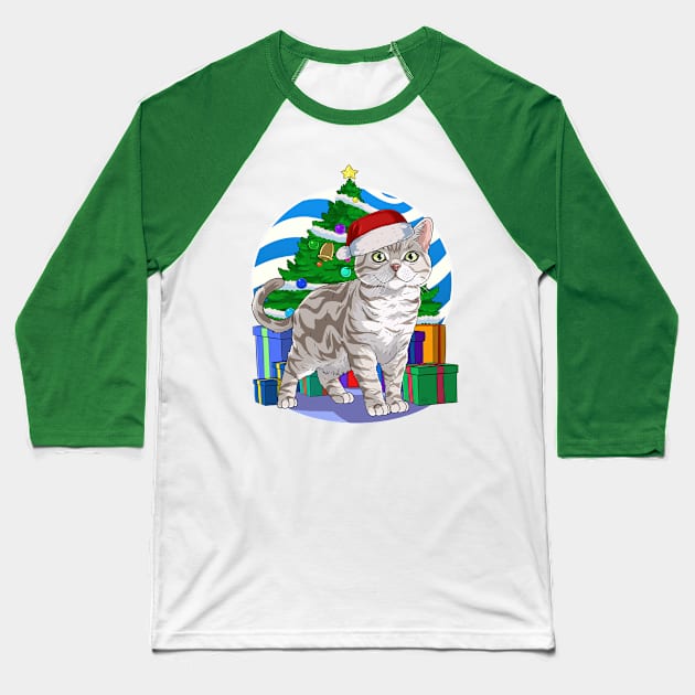 American Shorthair Cat Santa Christmas Gift Baseball T-Shirt by Noseking